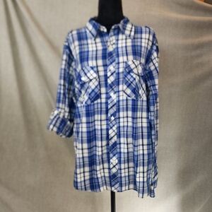 Black Jack Size L Blue Plaid Roll Tab Long Sleeve Western Cowboy Work Casual